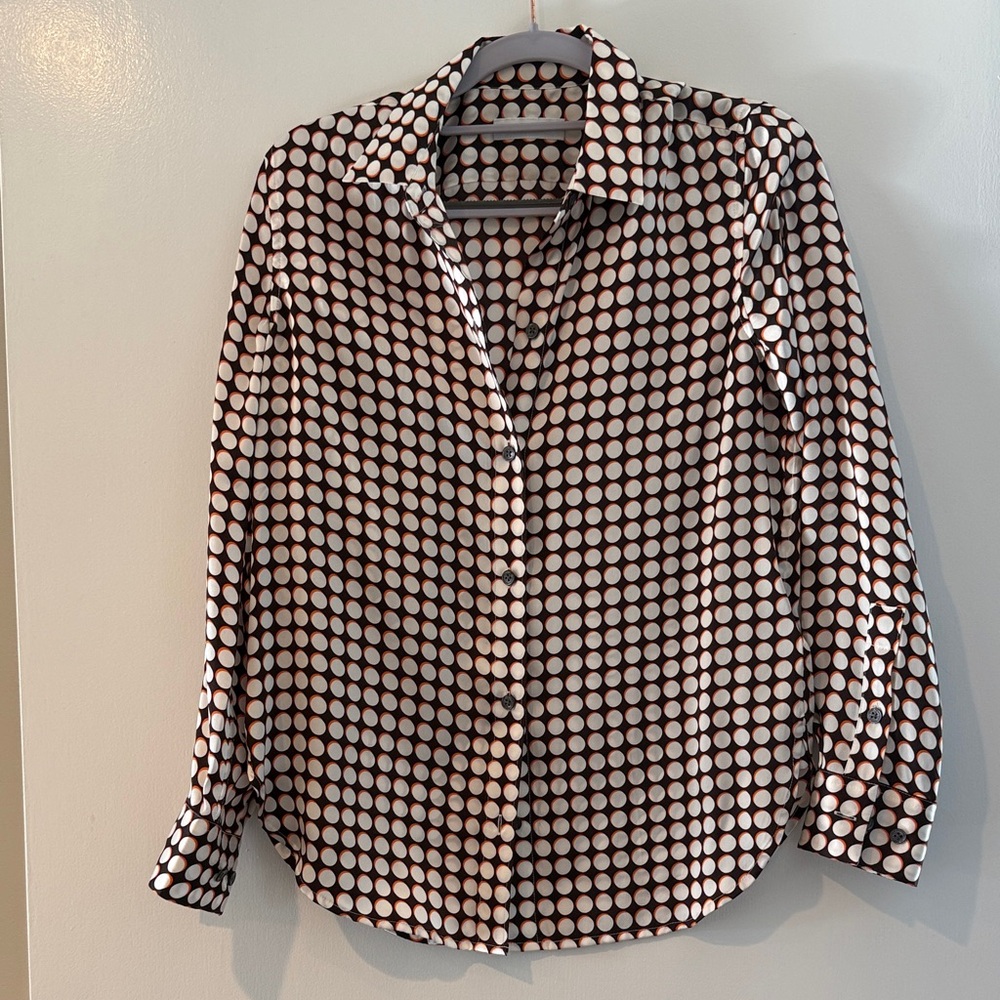 Equipment Brown and White Polka Dot Shirt